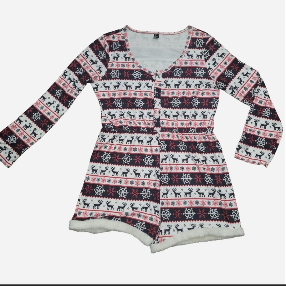 Festive Reindeer Print Pajama Romper